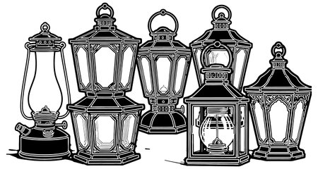 Lanterns. Black and white vector illustration for coloring book.のイラスト素材
