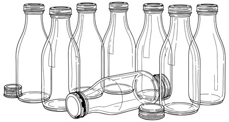 Sketch of empty plastic bottles. Vector illustration of plastic bottles.のイラスト素材