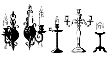 Set of candlestick and candelabrum. Vector illustration.のイラスト素材