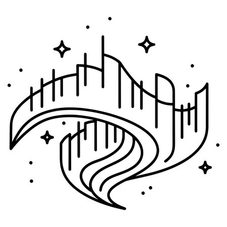 Hand drawn vector illustration of a cityscape with skyscrapers and starsのイラスト素材