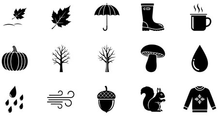 Autumn icons set. Simple set of autumn vector icons for web design on white backgroundのイラスト素材