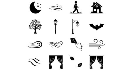 Collection of black and white icons on the theme of the weather.のイラスト素材
