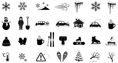 Winter icons set. Simple set of winter vector icons for web design on white backgroundのイラスト素材