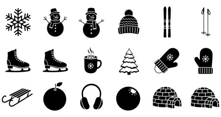 Snowman icons set. Black and white illustration of snowman vector icons for webのイラスト素材