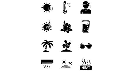 Sunset Icon Set. Contains such Icons as Sun, Water, Thermometer and more.のイラスト素材
