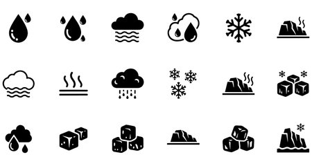 Vector illustration of a set of black and white icons on the theme of climate change.のイラスト素材
