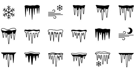 Icicles and snow icon set. Simple set of icicles and snow vector icons for web design isolated on white backgroundのイラスト素材