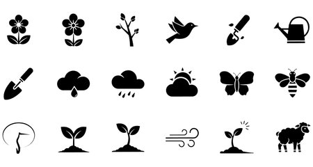 Garden icon set. Black and white vector illustration isolated on white background.のイラスト素材