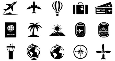 Travel icon set. Vector illustration of travel icons isolated on white background.のイラスト素材