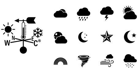 Weather icons set. Vector illustration. Weather symbols isolated on white background.のイラスト素材