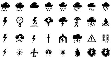 Weather icons set. Vector illustration. Black on a white background.のイラスト素材
