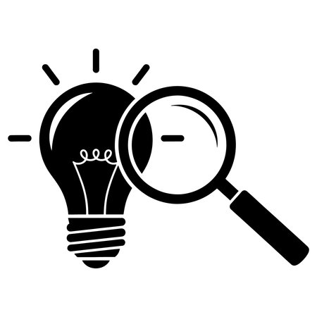 bulb light idea with magnifying glass vector illustration design silhouette styleのイラスト素材