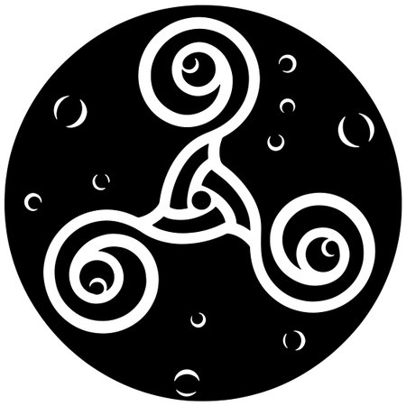 Black and white vector illustration of the moon with spirals and starsのイラスト素材