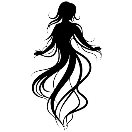 Silhouette of beautiful woman with long hair. Vector illustration.のイラスト素材
