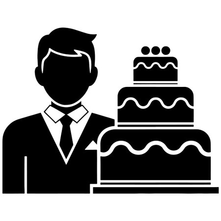 Businessman with cake icon. Simple illustration of businessman with cake vector icon for webのイラスト素材