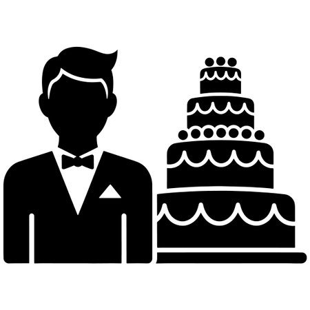 Wedding cake and groom vector icon, wedding related solid pictogramのイラスト素材