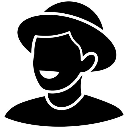 Man with hat icon, simple black vector illustration on white background.のイラスト素材