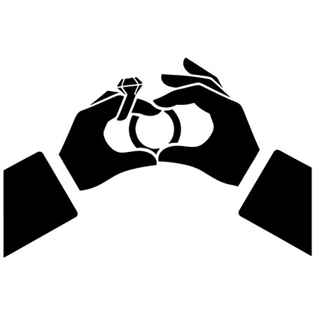 hands human with diamond ring isolated icon vector illustration design  black and whiteのイラスト素材