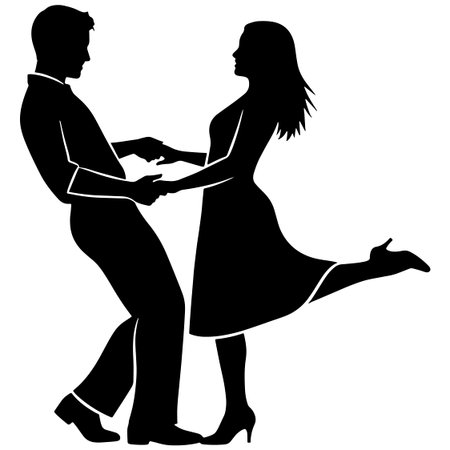 Silhouette of man and woman dancing tango, vector illustrationのイラスト素材