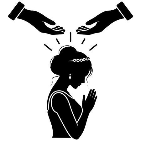 Illustration of a black silhouette of a woman and a hand holding her headのイラスト素材