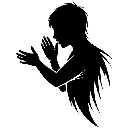 Silhouette of a girl with a long hair on a white backgroundのイラスト素材