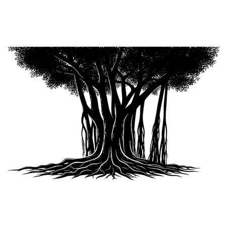 Silhouette of a tree with roots. Vector illustration for your designのイラスト素材