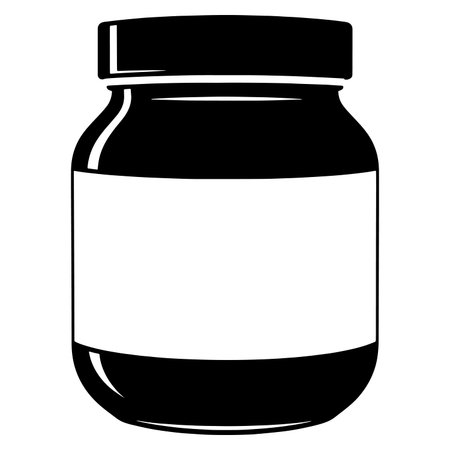Black silhouette of a glass jar with blank label on a white backgroundのイラスト素材