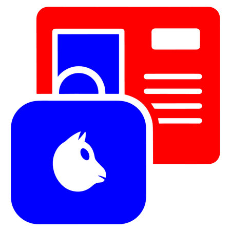 A blue icon with a white  and a red icon with white lines isolated on white background