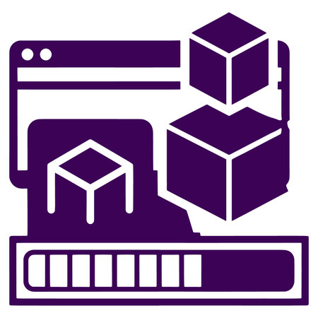 A purple graphic of a computer screen with a progress bar and two boxes stacked on top of each other...