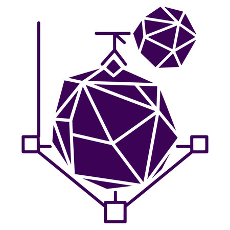 A purple geometric crystal structure with white lines on a white background with geometric shapes around itのイラスト素材