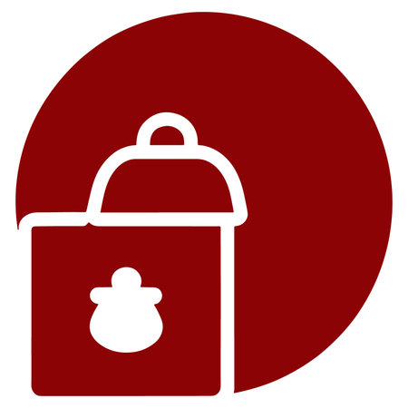 A red icon of a lunch box with a lid and handle on a circular backgroundのイラスト素材