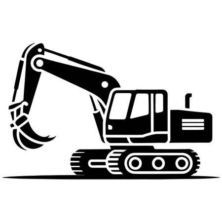 Black excavator machine with tracks and claw isolated on white backgroundのイラスト素材