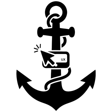 Black anchor icon with UX cursor on white background