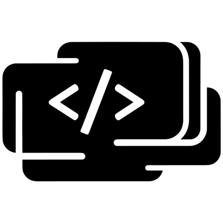 Black rectangular shapes with white HTML code symbol on top of each otherのイラスト素材