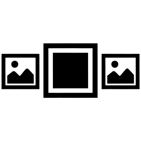 Three black picture frames on a white background with two small frames on either side of one large...