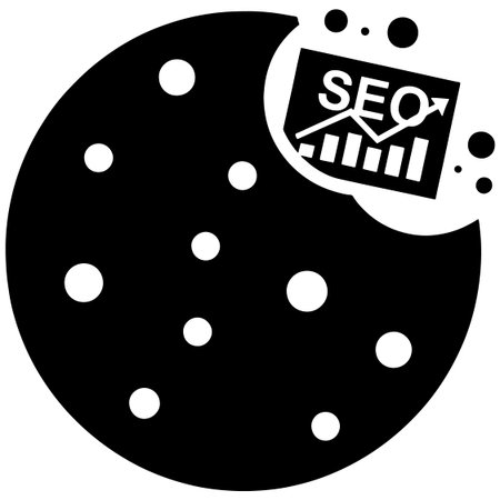 Black pie chart with white dots and a black and white SEO graph on a white backgroundのイラスト素材