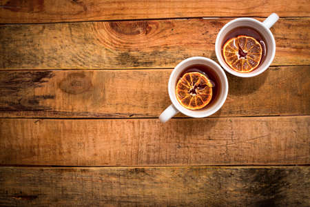two cups of tea with lemonの写真素材