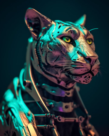 Futuristic portrait of a female panther. 3D rendering.の素材