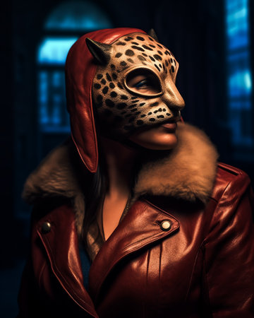 Fashionable woman in leopard mask. Beauty, fashion.の素材