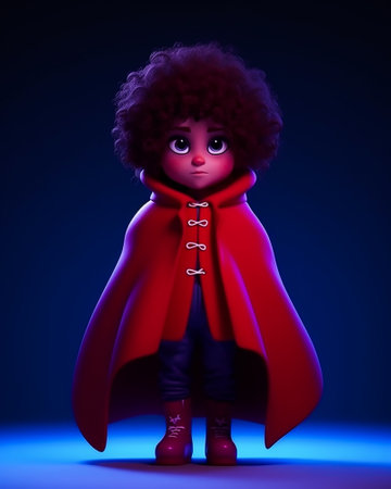 Cute african american girl with afro hairstyle in a red coat. Studio shot.の素材