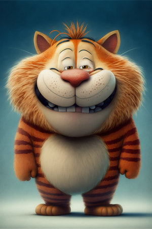 Funny tiger on a blue background. 3d rendering illustration.の素材