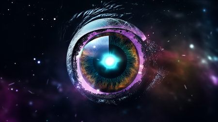 Eye in space, computer generated abstract background, 3D rendering.の素材