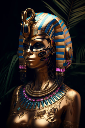 3d rendering of a golden Egyptian woman in a turban.の素材