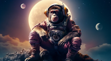 Astronaut sitting on the planet and listening to music. Mixed mediaの素材