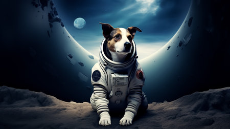 Astronaut dog sitting on the moon and dreaming. Mixed mediaの素材