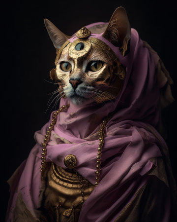 Portrait of a cat in a Venetian mask. Studio shot.の素材