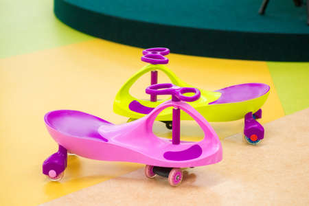 children's color board for riding in the form of a helicopterの写真素材