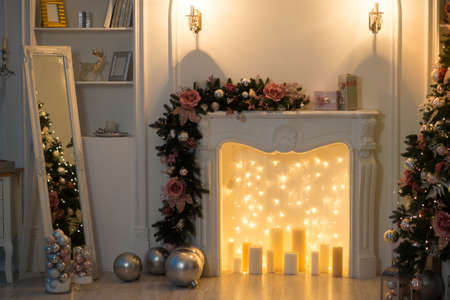 christmas decorated in white roomの写真素材