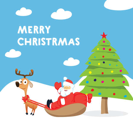 Merry Christmas greeting card. Flat style, vector illustration.のイラスト素材