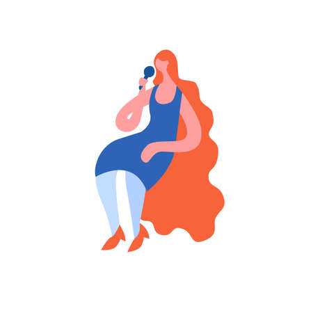 young woman singing with microphone cartoon vector illustration isolated on white backgroundのイラスト素材